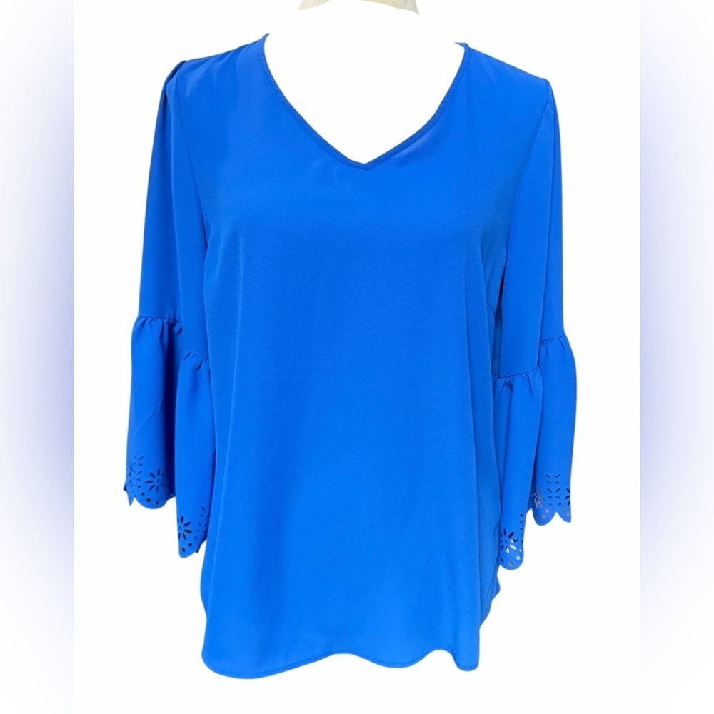Valerie Stevens Vibrant Blue Blouse with Eyelet Sleeves